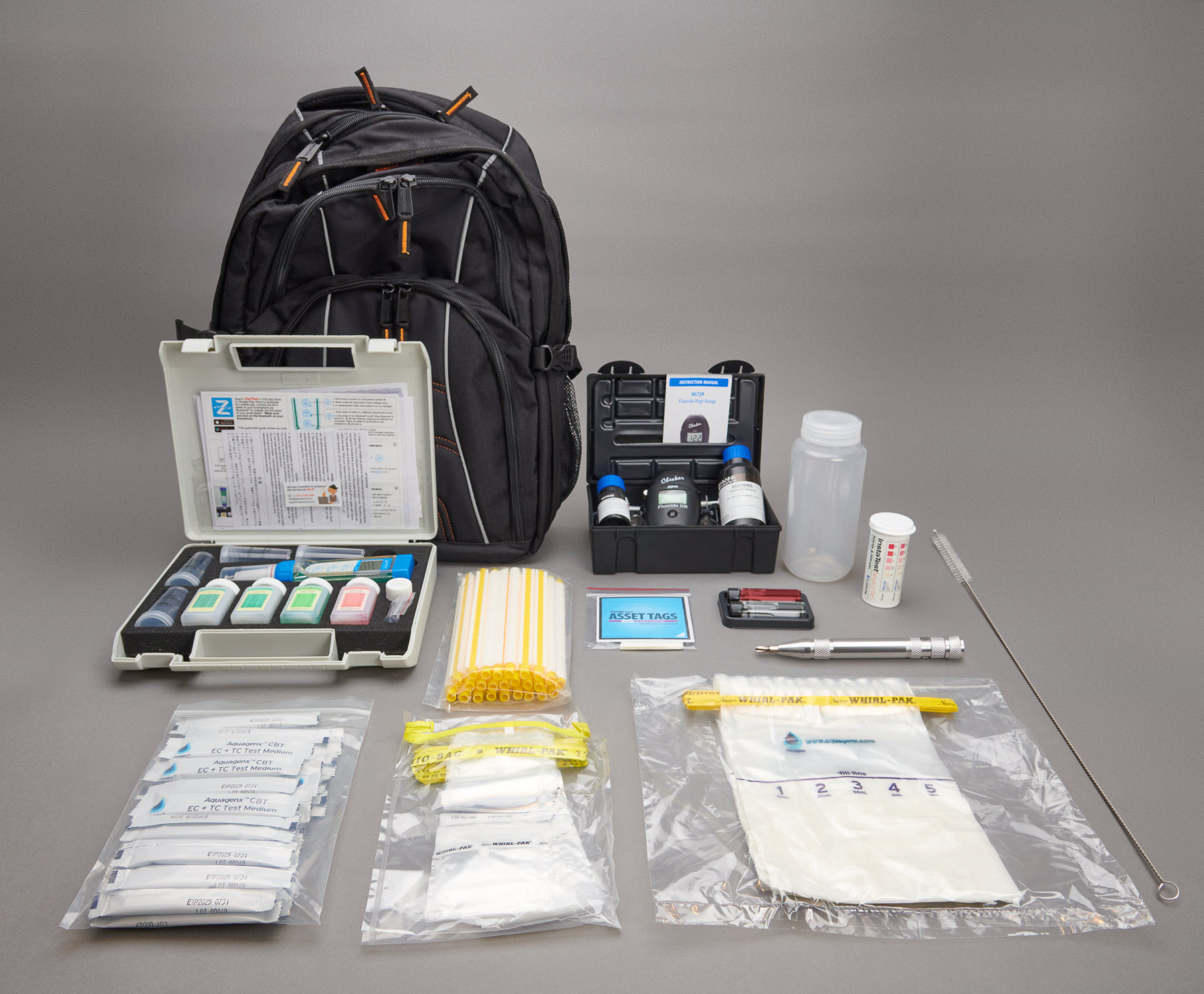 Components in Aquagenx Core CBT Field Kit for microbial and chemical testing