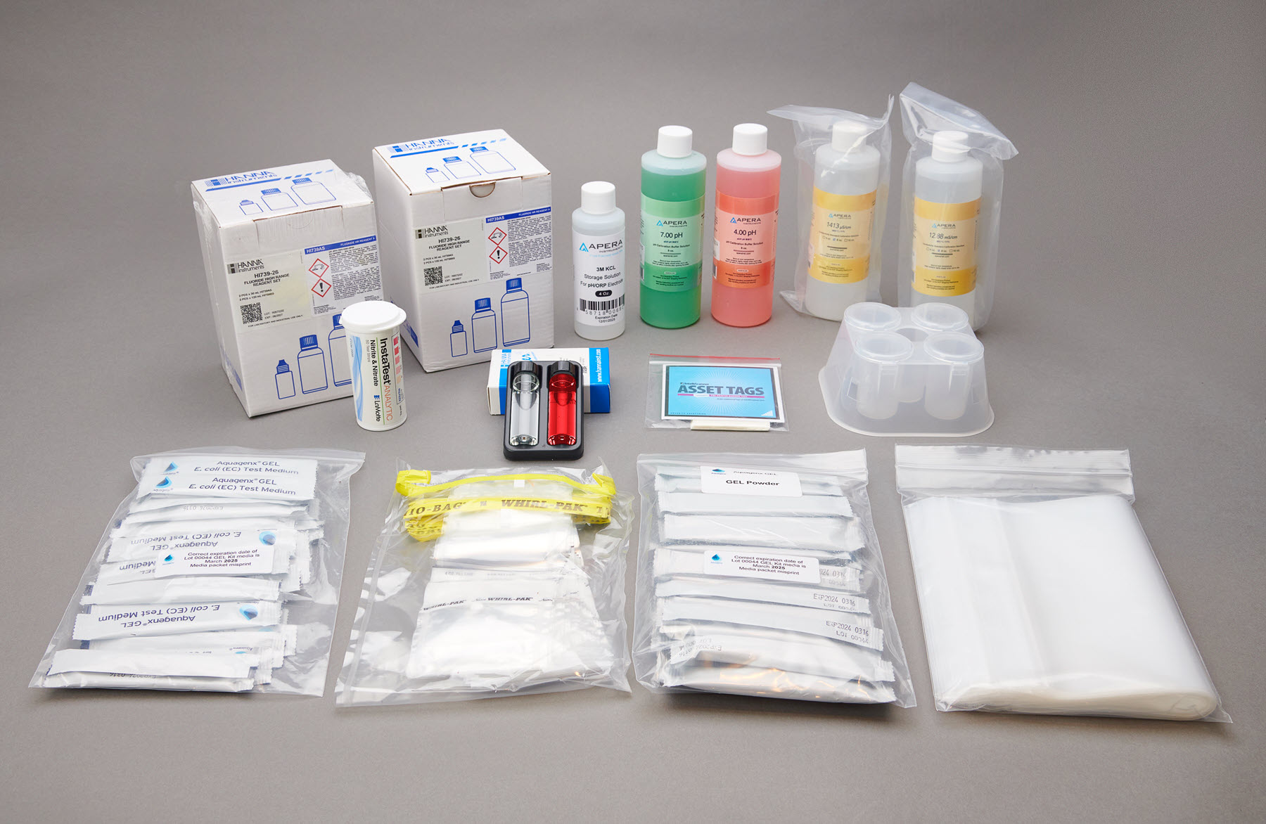 Tests and supplies included in Aquagenx Core GEL REfill Kit