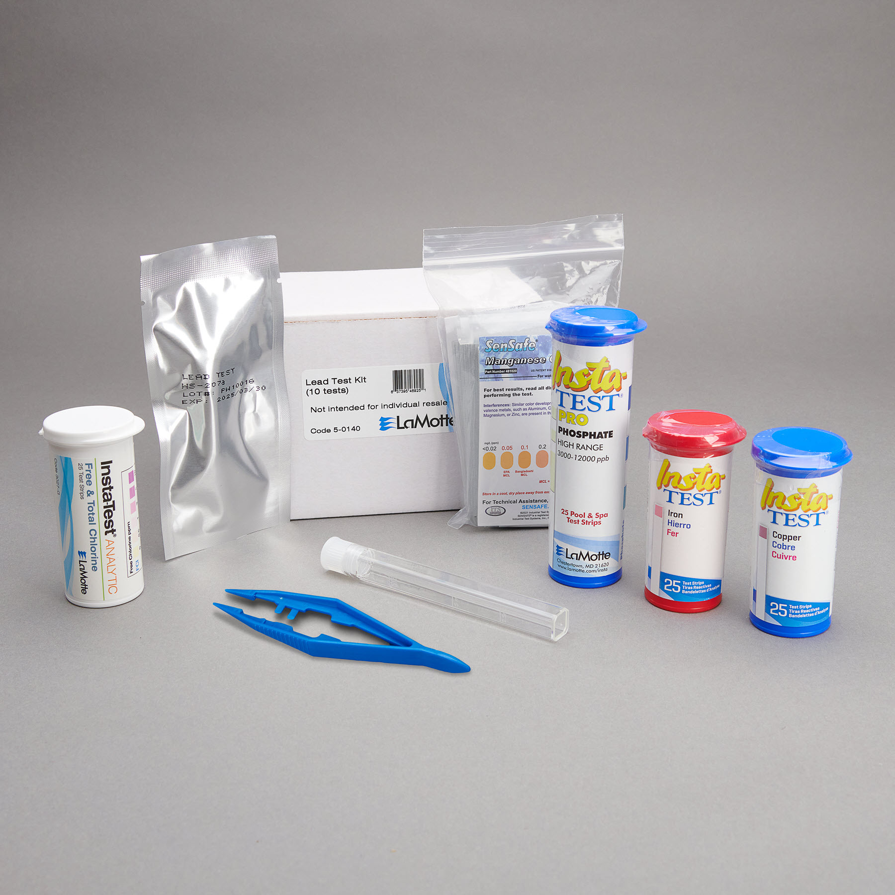 Tests and supplies included in Aquagenx Test Strip Pack
