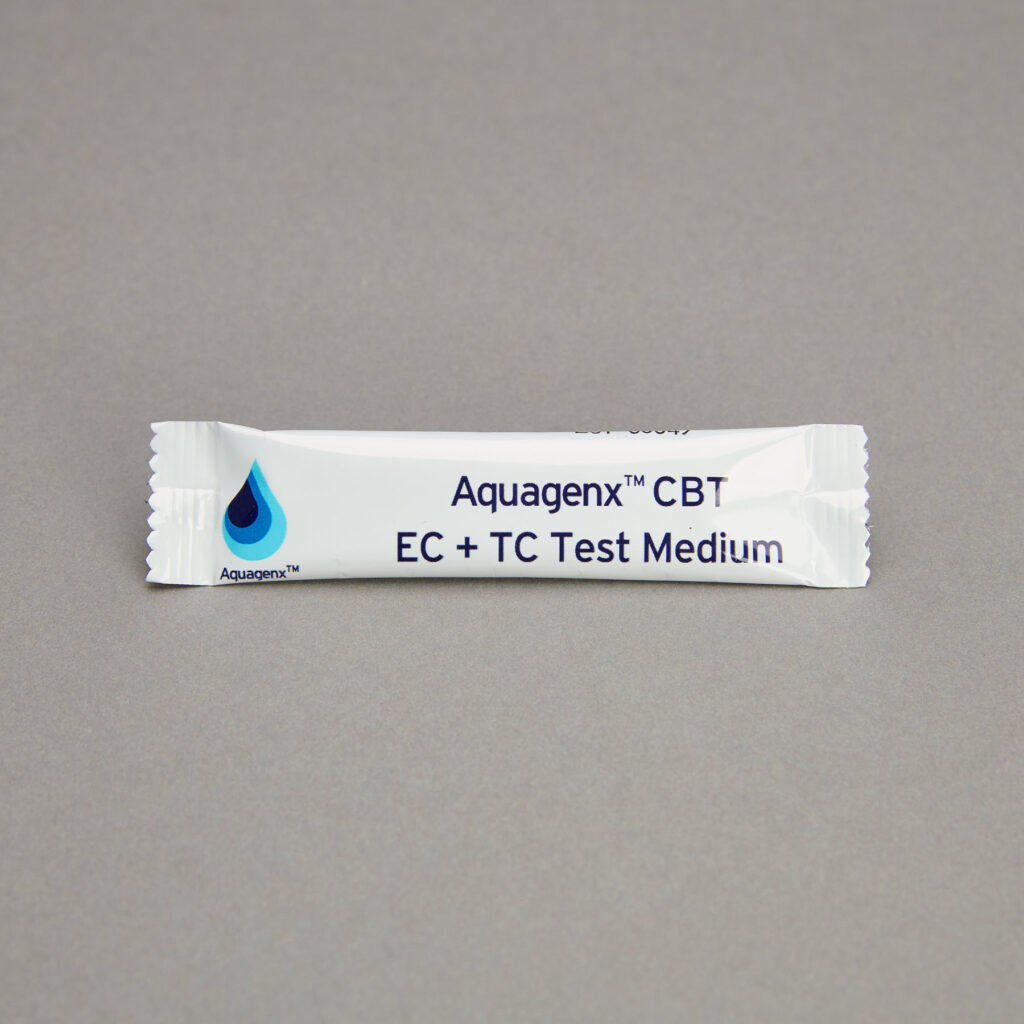 Single packet of CBT EC+TC powder growth medium in Aquagenx CBT EC+TC Kits
