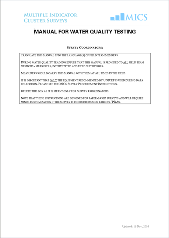 UNICEF MICS water testing system